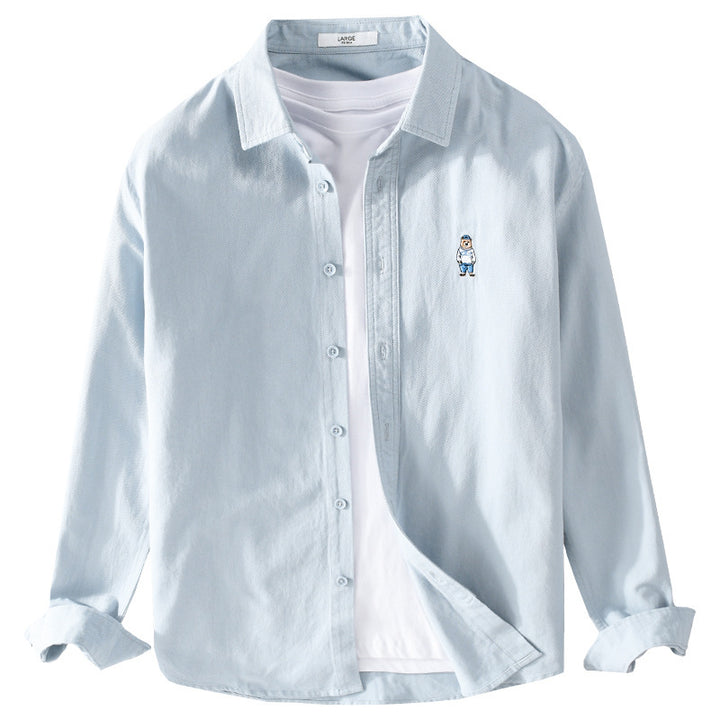 Herren Leichtes Hemd-Overshirt aus Baumwolltwill mit kleiner Figurenstickerei und kastigem Schnitt Echoarchiv