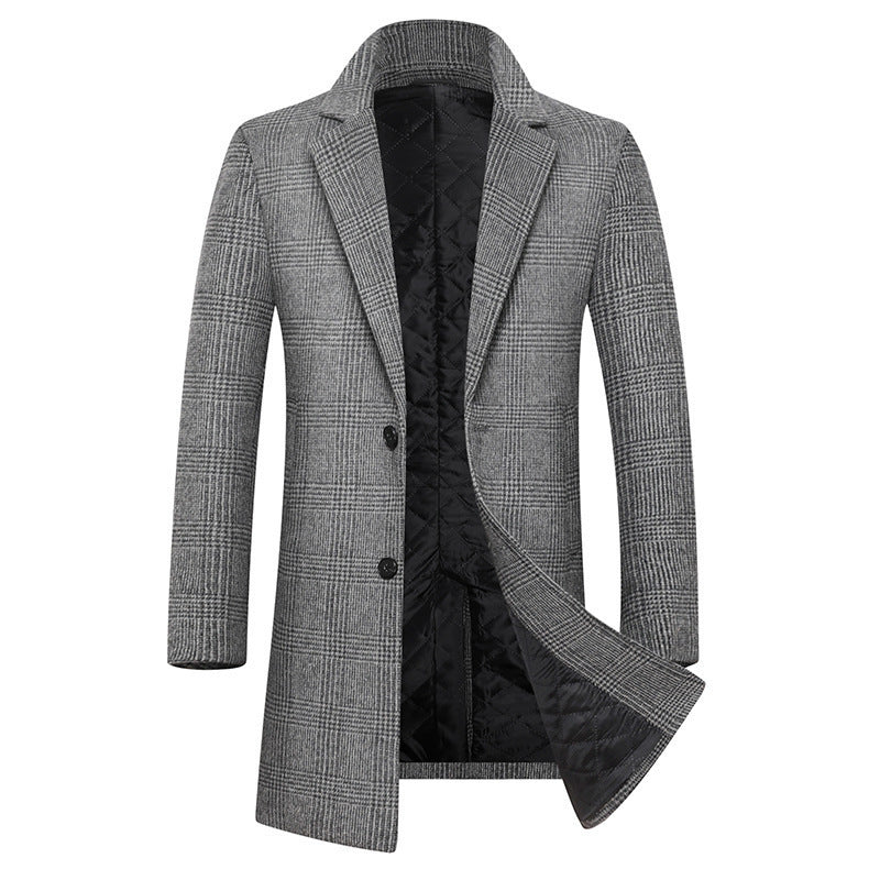 Herren eleganter klassischer Karomantel mit doppelter Knopfreihe Echoarchiv