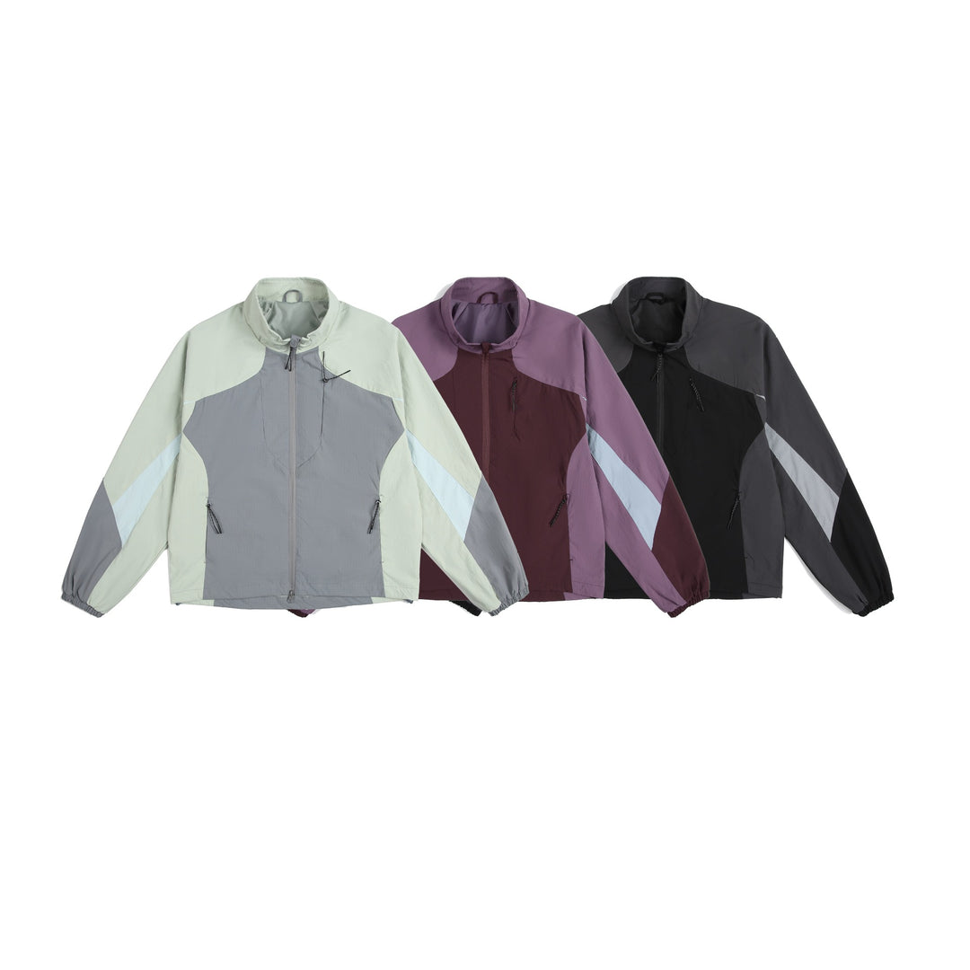 Unisex Leichte Windjacke mit hohem Kragen, Farbmix‑Paneelen und verstellbarem Saum Echoarchiv