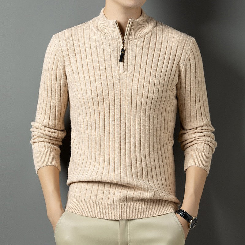Herren Strickpullover mit modernem Stehkragen im Rippdesign Echoarchiv