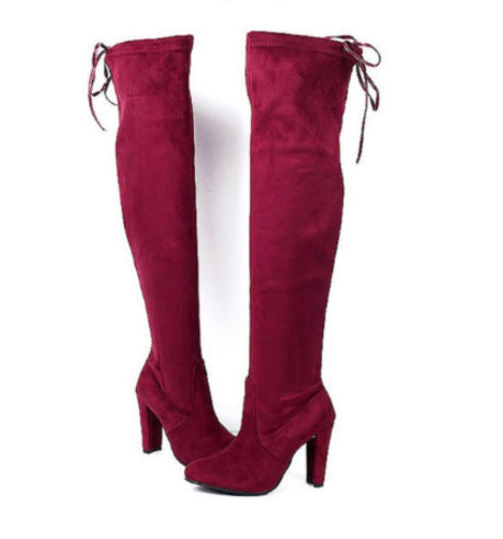 Damen  Overknee-Stiefel aus Veloursleder mit elastischem Schaft und mittelhohem Blockabsatz Echo Archiv