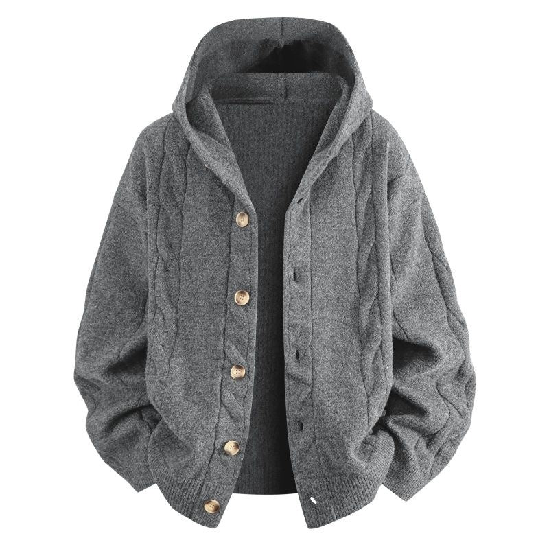 Damen Oversize-Kapuzen-Strickjacke mit Zopfmuster & Knopfleiste Echoarchiv