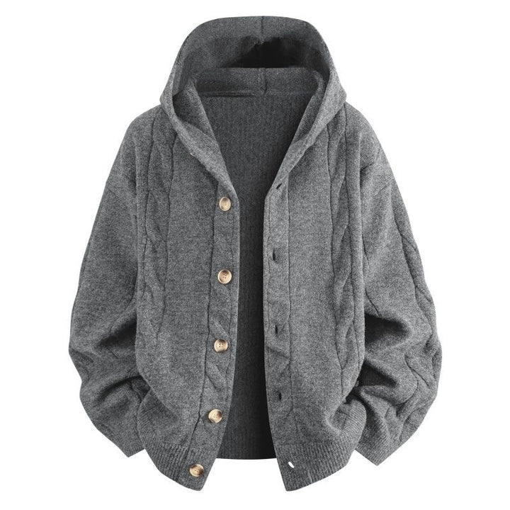 Damen Oversize-Kapuzen-Strickjacke mit Zopfmuster & Knopfleiste Echoarchiv