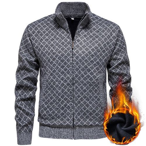 Herren Strickjacke mit modernem Zipper und feinem Karomuster Echoarchiv