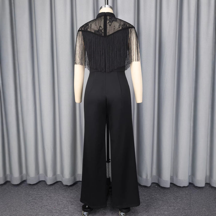 Damen Eleganter Jumpsuit mit schickem Fransen und Spitzenakzenten Echo Archiv