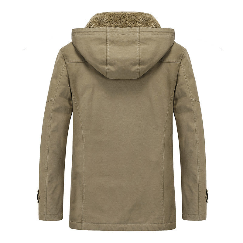 Herren Winddichter Canvas-Parka mit Teddyfleece-Innenfutter, Kapuze und Multifunktionstaschen Echoarchiv