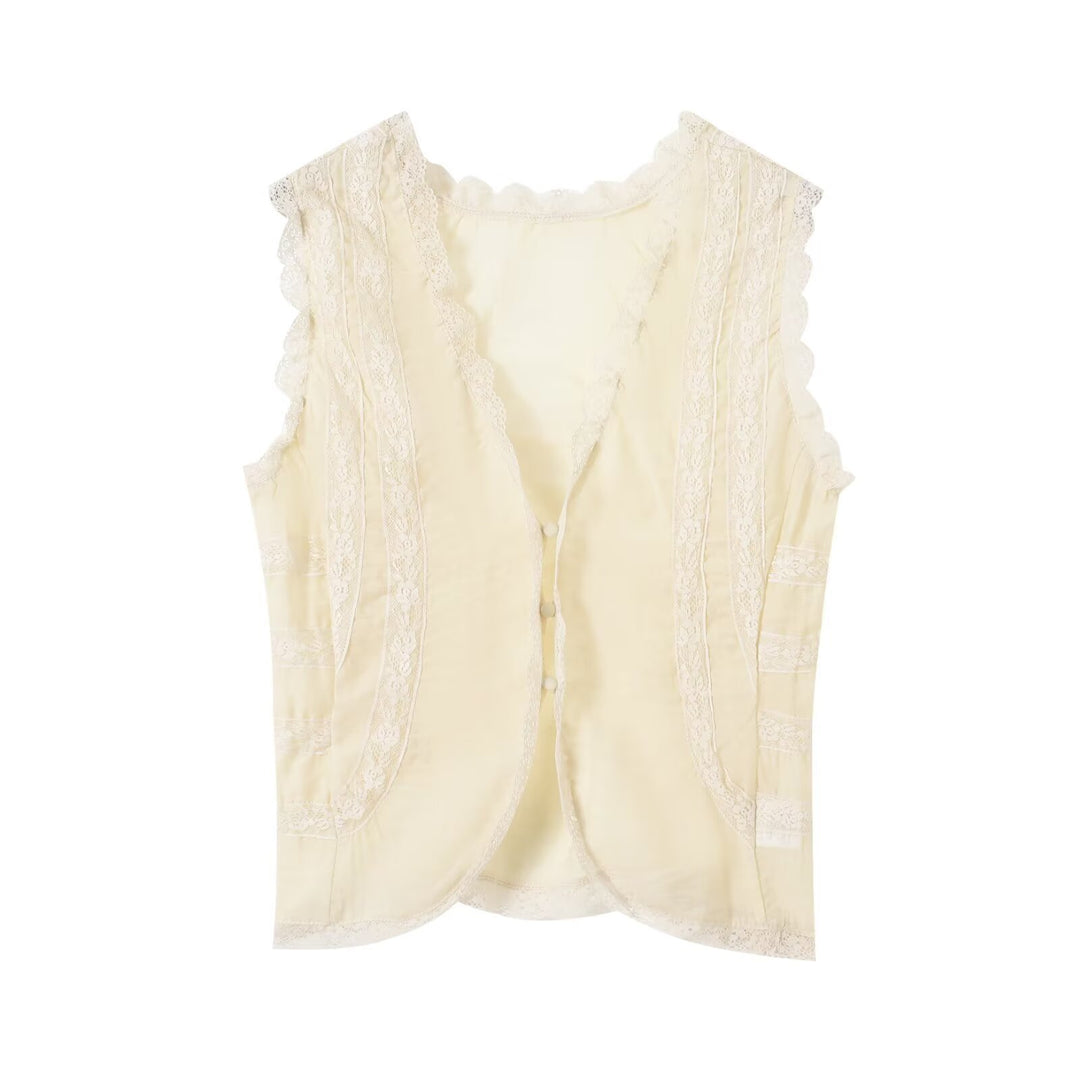 Damen-Spitzenoberteil mit eleganten Rüschendetails und Knopfverschlüssen Echo Archiv