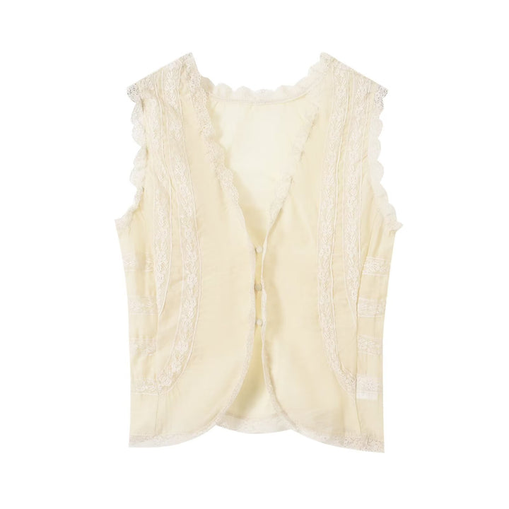 Damen-Spitzenoberteil mit eleganten Rüschendetails und Knopfverschlüssen Echo Archiv