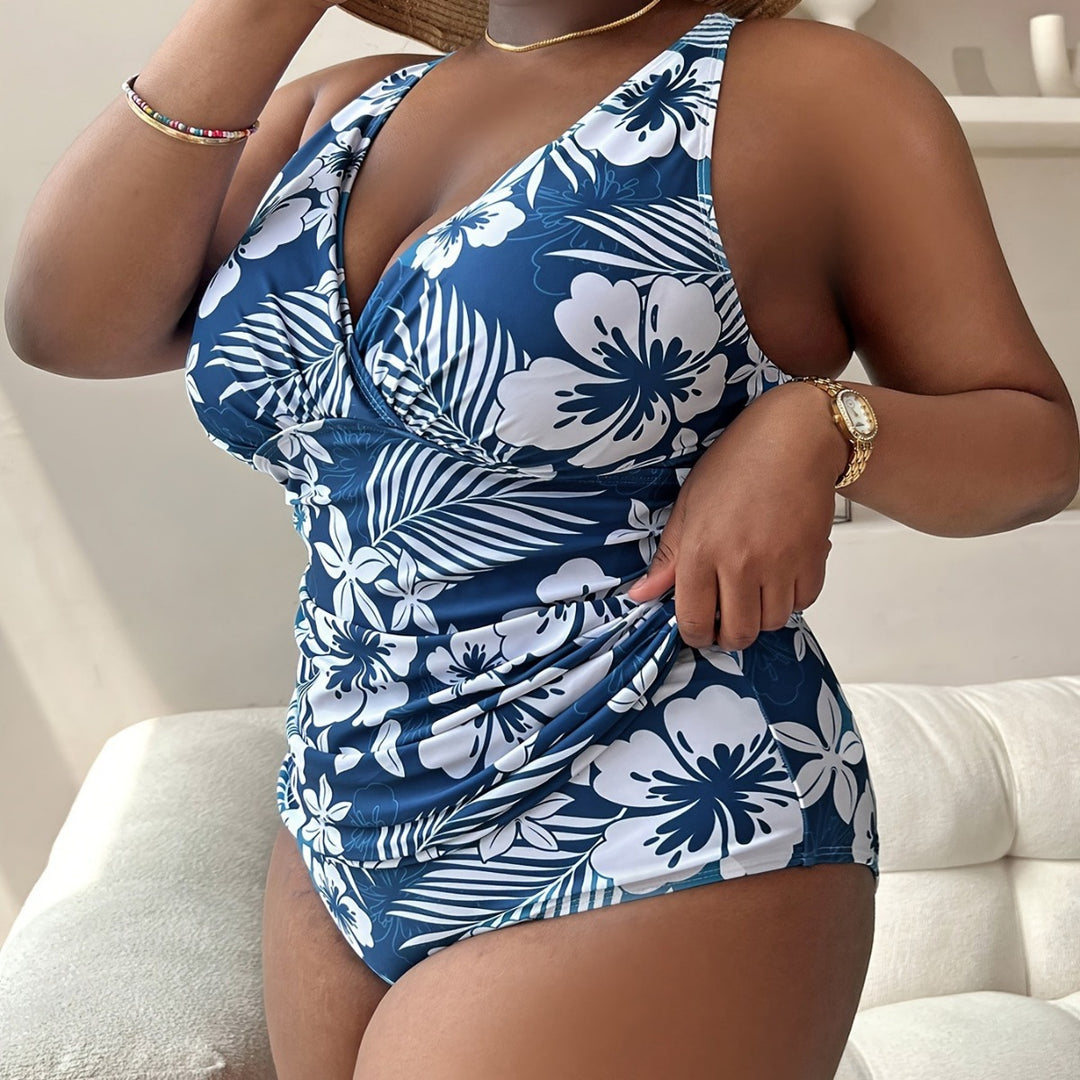 Damen Sportlicher Badeanzug mit floralem Wickeldesign Echo Archiv
