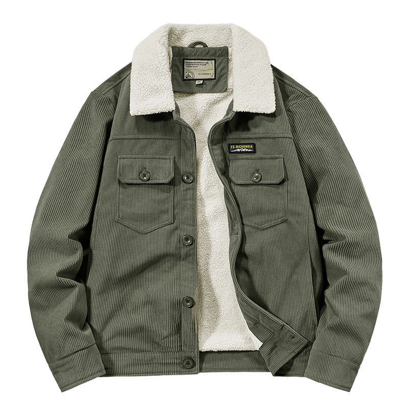Herren Cord-Workjacke mit Sherpa-Innenfutter, Reverskragen und Druckknopfleiste – Taviero