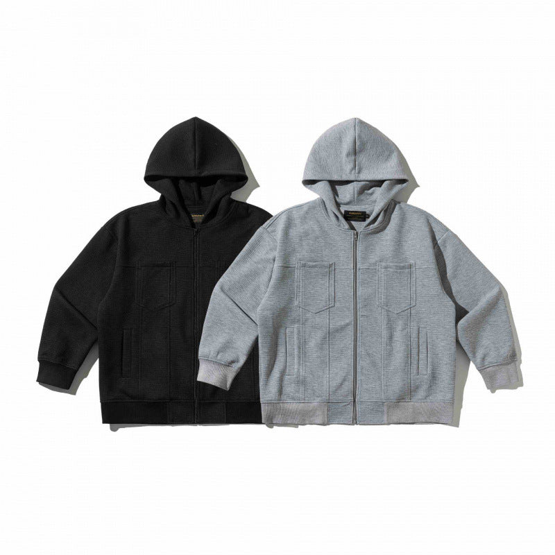 Unisex Oversize Kapuzen‑Zipjacke aus Waffelstrick mit Brust‑ und Eingrifftaschen Echo Archiv