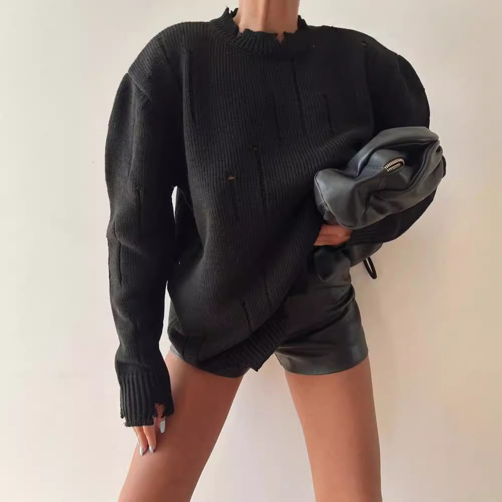 Damen Oversized Grobstrickpullover mit Distressed-Details und geripptem Saum Echoarchiv