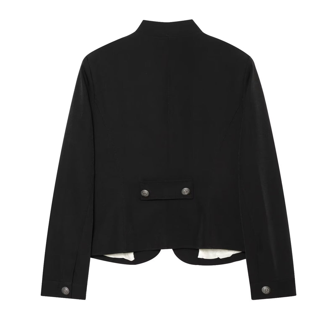 Damen Militärisch inspirierte Doppelreihige Kurzjacke mit Stehkragen und Epauletten Echo Archiv