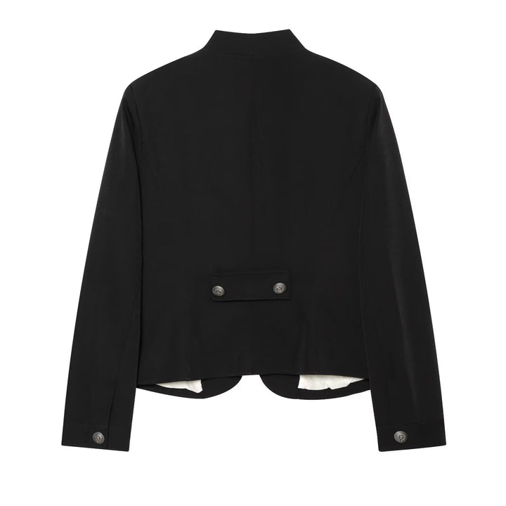 Damen Militärisch inspirierte Doppelreihige Kurzjacke mit Stehkragen und Epauletten Echo Archiv