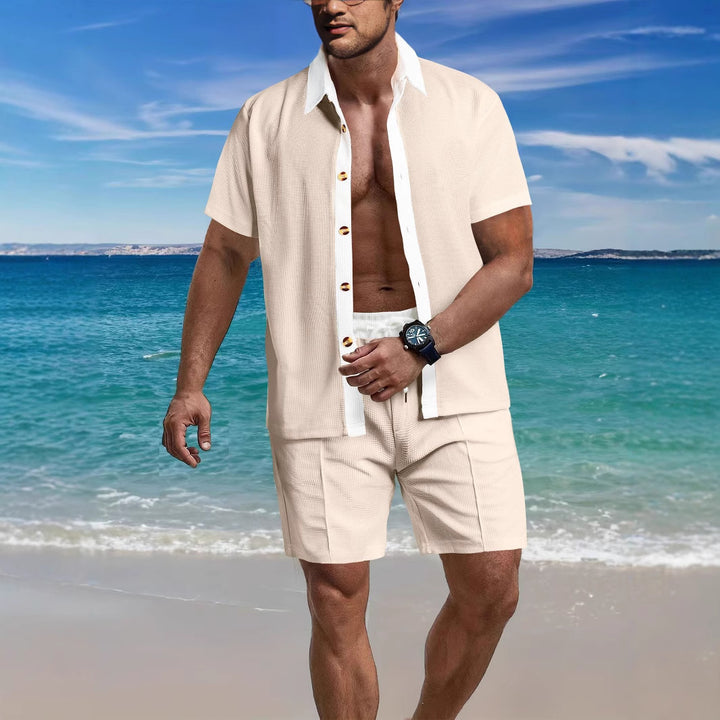 Herren lässiges Kurzarmhemd und Shorts-Set im strukturierten Design Echoarchiv