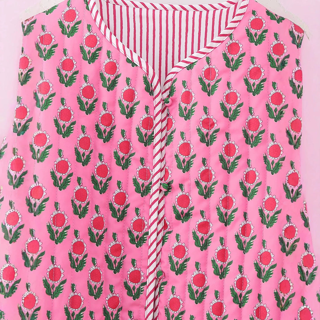 Damen Gepolsterte gesteppte Blusenjacke mit floralem Allover‑Print und Kontrastpaspel Echo Archiv