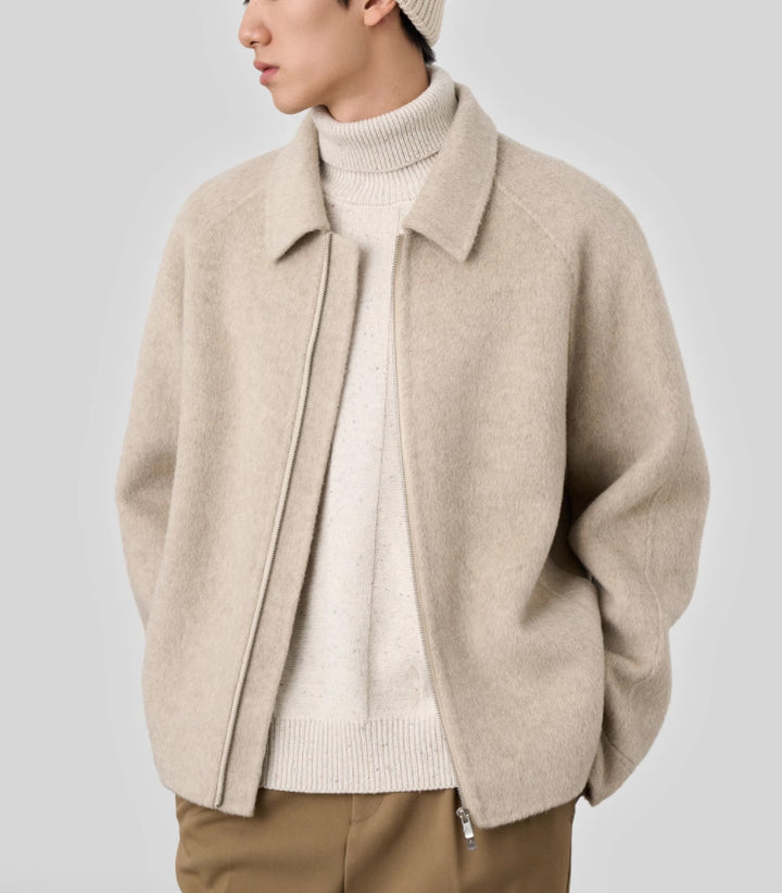 Herren Boxy‑Wollblouson mit verdecktem Zwei‑Wege‑Reißverschluss und Hemdkragen Echoarchiv
