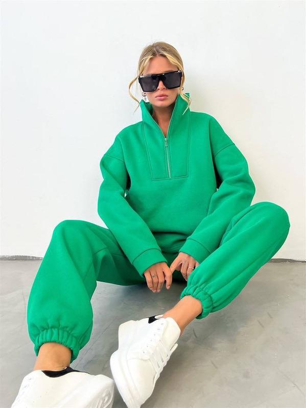 Damen nan weiches Oversize-Halbzip-Loungewear-Set mit hohem Stehkragen und taillierter Jogginghose Echo Archiv