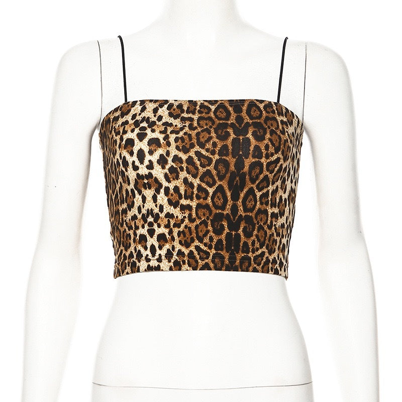 Damen trendiges Crop-Top mit animalischem Print und schmalen Spaghetti-Trägern Echo Archiv