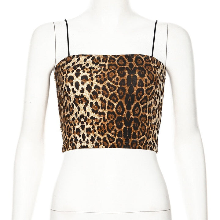 Damen trendiges Crop-Top mit animalischem Print und schmalen Spaghetti-Trägern Echo Archiv