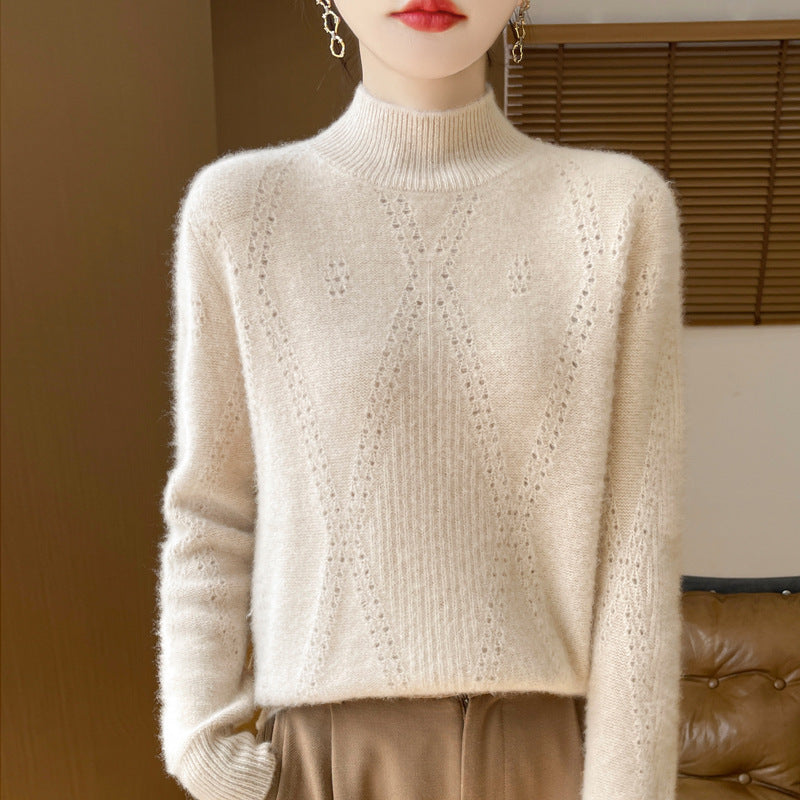 Damen Leichter Mockneck-Feinstrickpullover mit Ajour-Chevron und kaschmirweichem Finish Echoarchiv