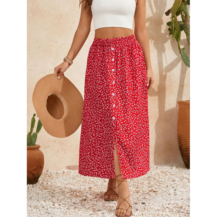 Damen Maxirock mit floralem Design und Knopfdetails Echo Archiv