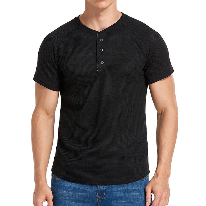 Herren Kurzarm-Henley-Shirt aus weichem, atmungsaktivem Baumwollmix mit praktischer Knopfleiste Echoarchiv