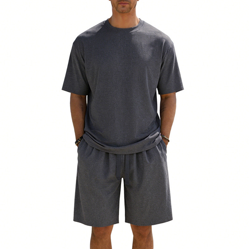 Herren nan Kurzarmshirt- und Bermudakombination aus geripptem Jersey mit elastischem Tunnelzugbund Echo Archiv