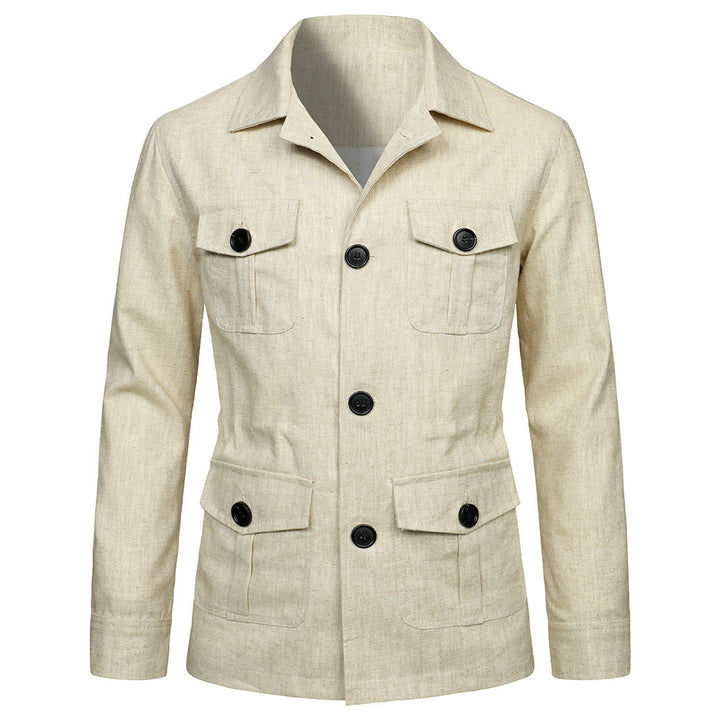 Herren Leinen-Mix Feldjacke mit Pattentaschen und taillierter Passform Echo Archiv