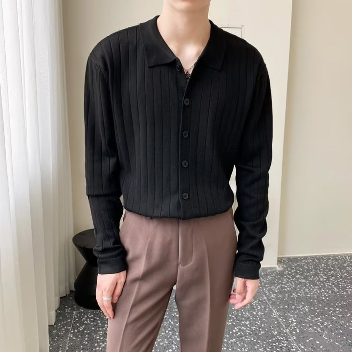 Herren Elegantes Langarm-Polohemd mit Struktur – Cavello