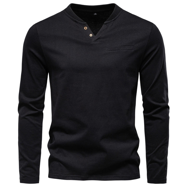Herren nan tailliertes Langarmshirt im Henley-Stil mit kurzem V-Ausschnitt, Zierknöpfen und Brustleistentasche Echo Archiv