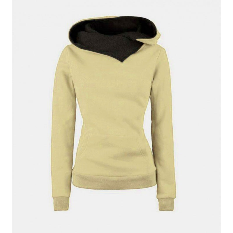 Damen Taillierter Kapuzenpullover mit überlappendem Schalkragen und Kängurutasche – Auréline