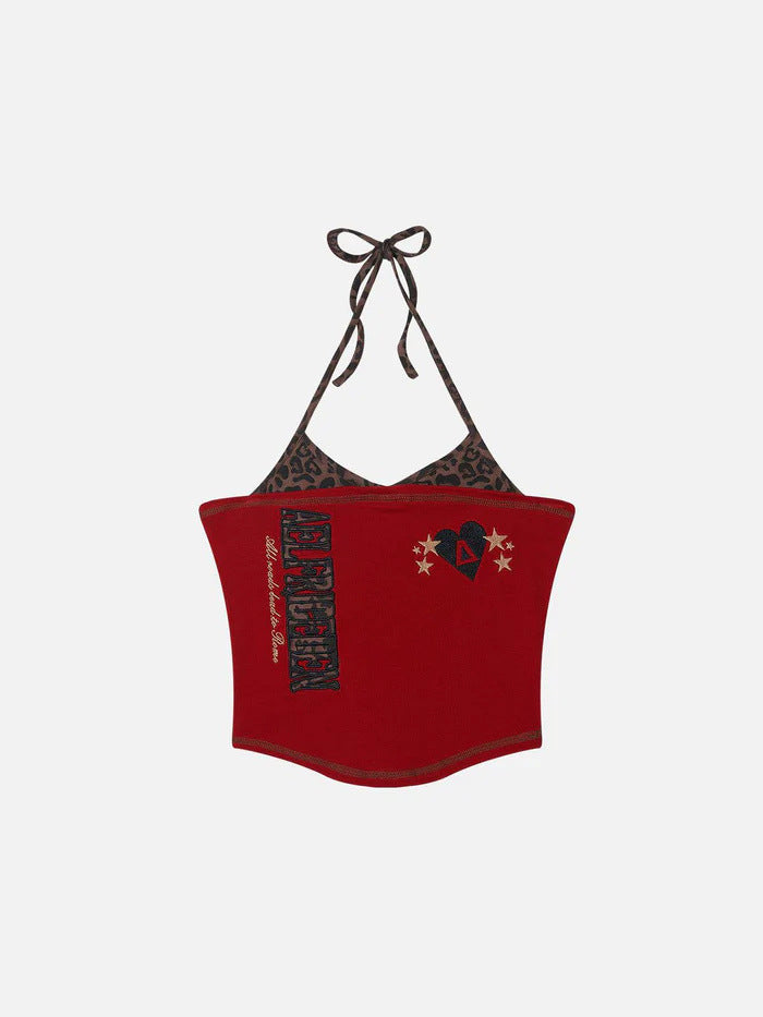 Damen Bunt bedrucktes Crop-Top mit Halterneck Echo Archiv