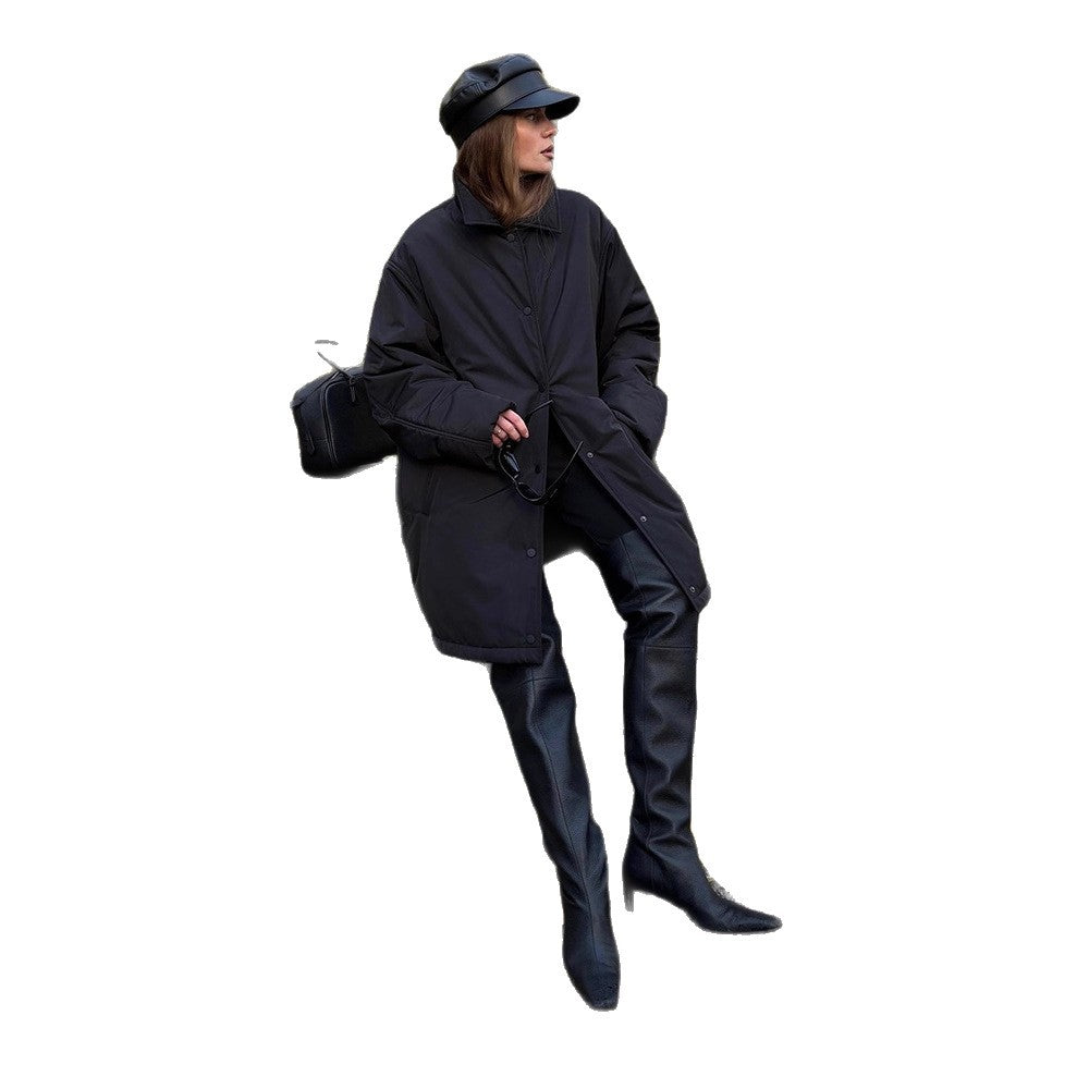 Damen Übergangs-Wintermantel mit minimalistischer Steppung, hochschließendem Kragen und Druckknopfverschluss Echoarchiv