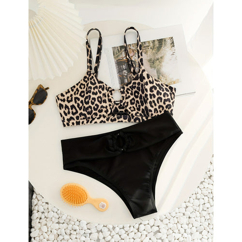 Damen Triangel-Bikini-Set mit modischem Tiermuster und knotendem Höschen Echo Archiv