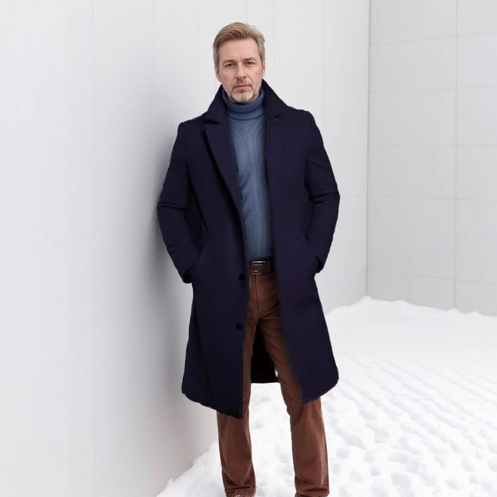 Herren nan langer Wollmixmantel mit Boucléstruktur, taillierter Silhouette und klassischem Revers Echo Archiv