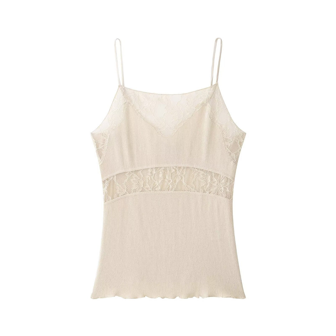 Damen Spitzen-Camisole mit feiner Rippstruktur und verstellbaren Spaghettiträgern Echo Archiv