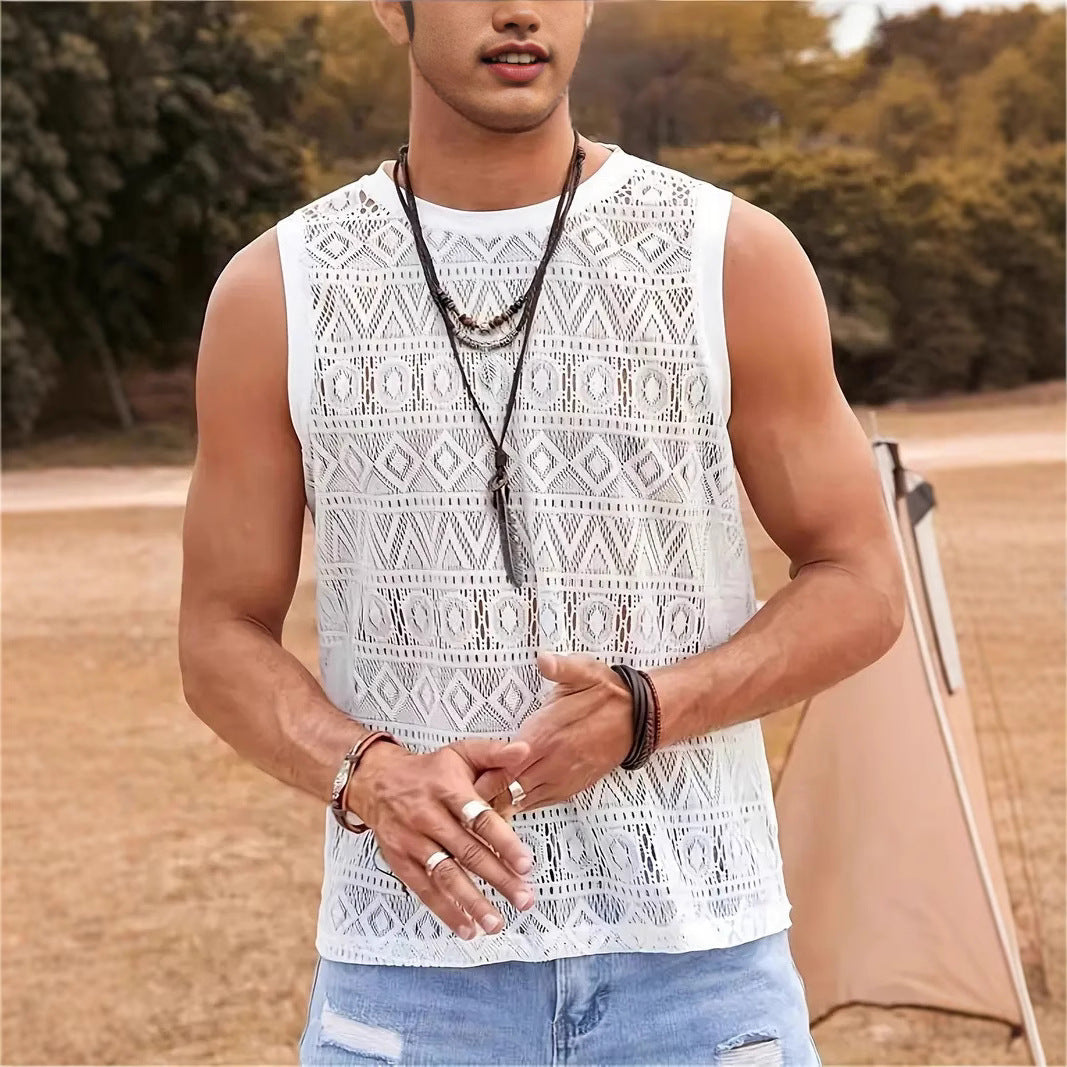 Herren Ärmelloses Netzshirt mit strukturiertem Design Echoarchiv