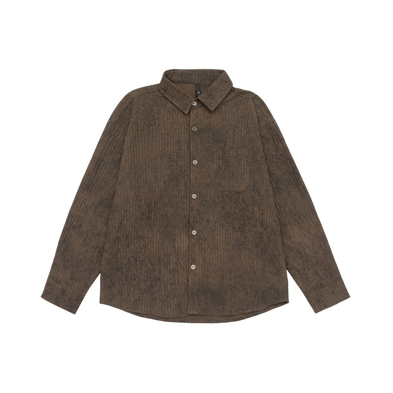 Unisex Leichtes Oversize-Hemdjacken-Shirt mit gewaschener Struktur und Brusttasche Echoarchiv