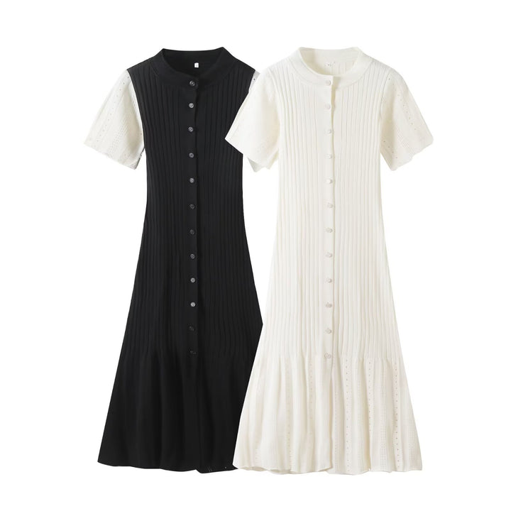Damen knielanges Strickkleid mit eingeprägtem Muster und Knopfleiste Echo Archiv