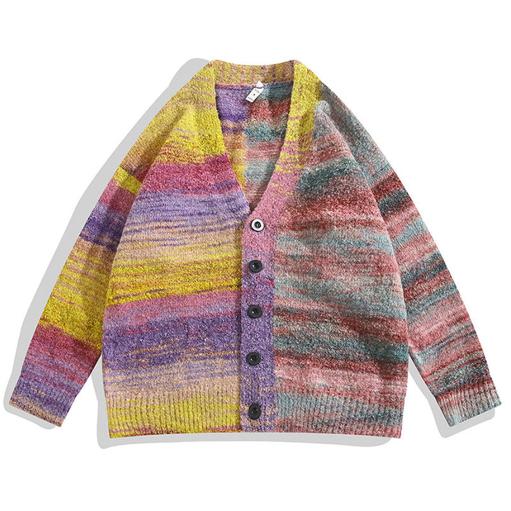 Damen Modische Strickjacke mit V-Ausschnitt und buntem Muster Echoarchiv