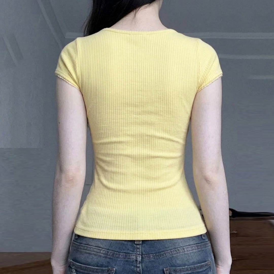 Damen Sexy Spitze Oberteil mit charmantem Dekolleté und feiner Rippstruktur Echo Archiv