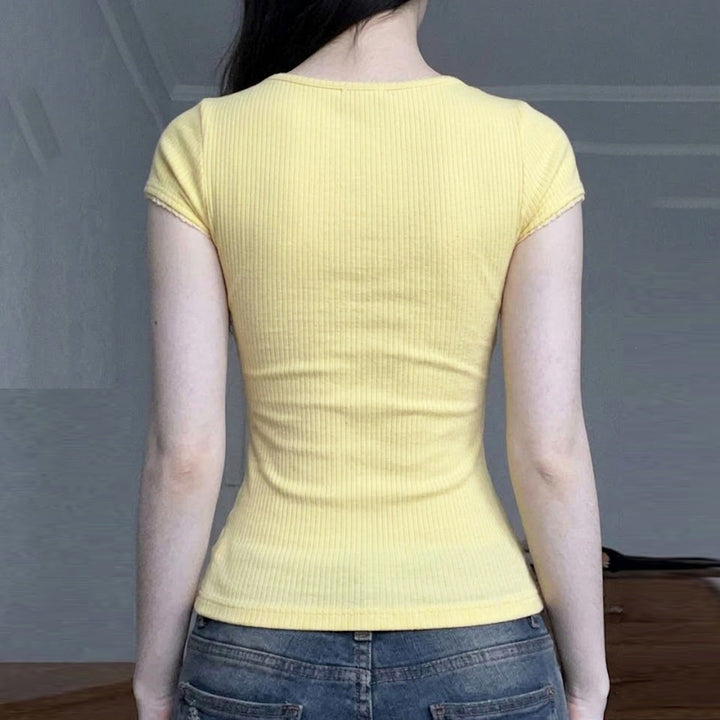 Damen Sexy Spitze Oberteil mit charmantem Dekolleté und feiner Rippstruktur Echo Archiv