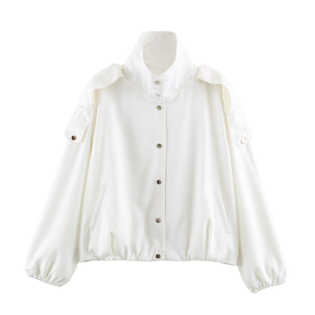 Damen Oversize-Blousonjacke mit Funnelkragen, verdeckten Druckknöpfen und Ärmelpatten Echoarchiv