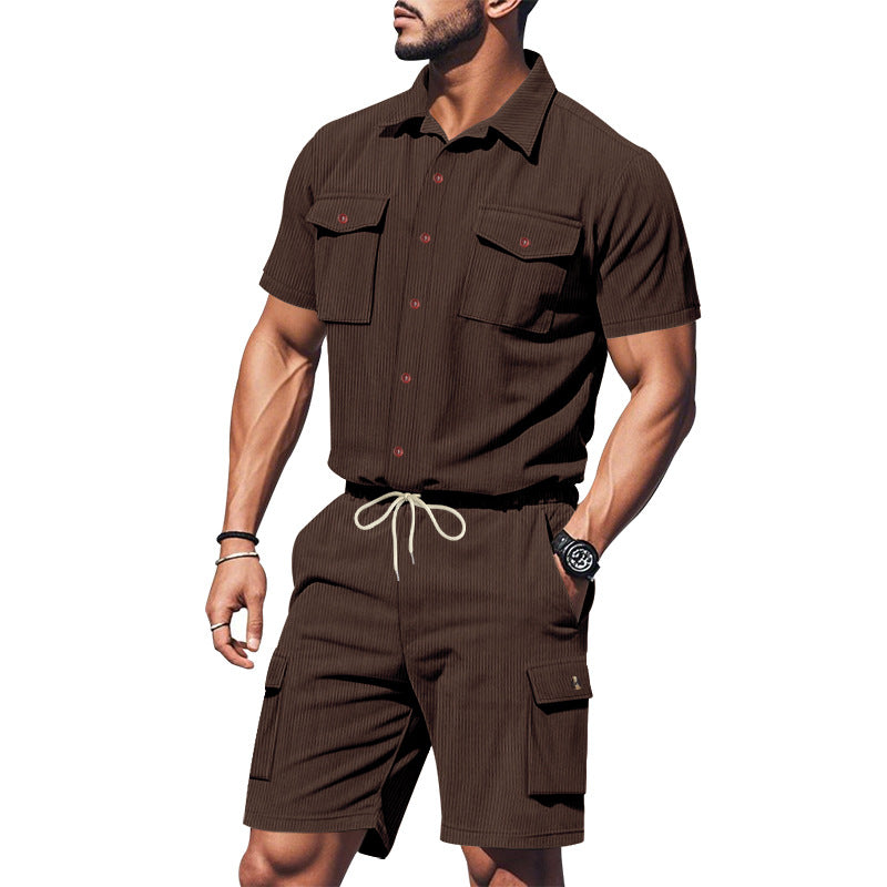 Herren lässiges Kurzarm-Hemd und Shorts Set mit praktischen Taschen Echoarchiv