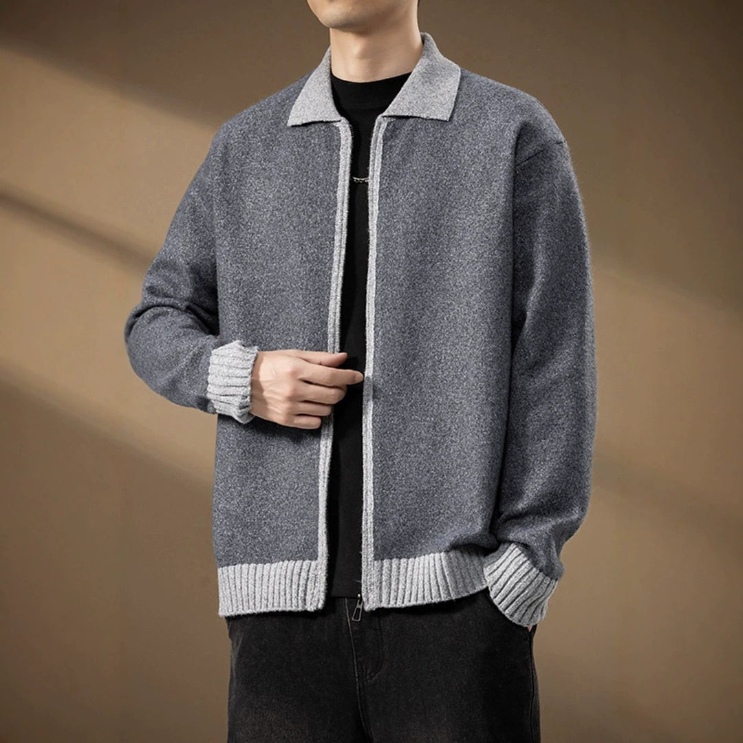 Herren Strickjacke mit durchgehendem Reißverschluss und kontrastgeripptem Saum Echo Archiv