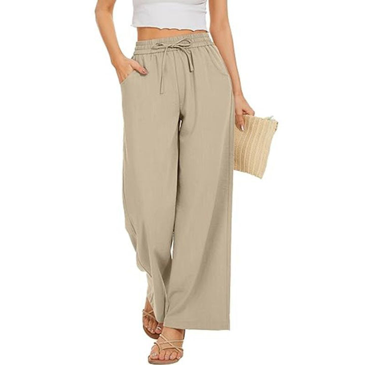 Damen Weite Leinenhose mit hohem elastischem Bund, Kordelzug und Eingrifftaschen Echo Archiv