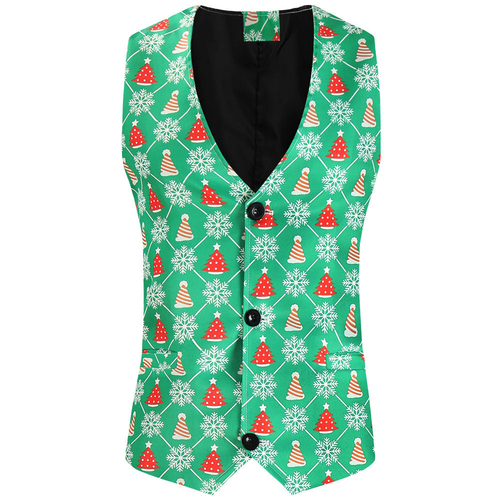 Herren Weihnachtliche Weste mit Santa-Alloverprint und tailliertem Schnitt Echo Archiv