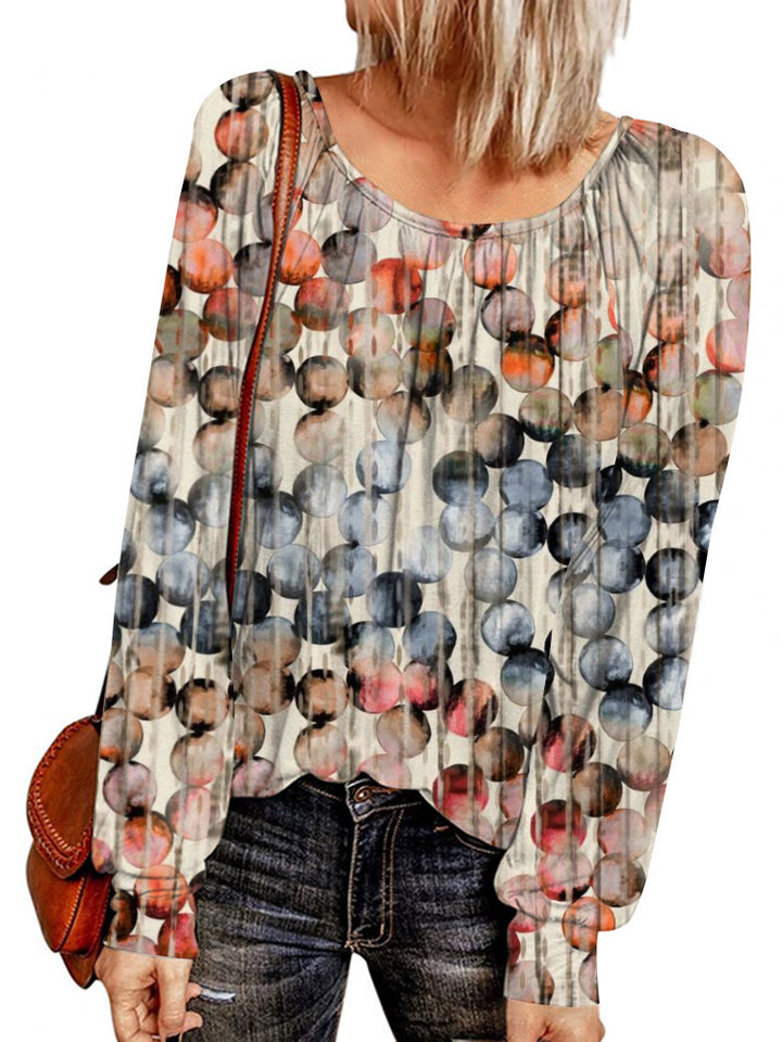 Damen Ethno-Print Oversize-Tunika mit Rundhalsausschnitt und langen Ballonärmeln – Avérine