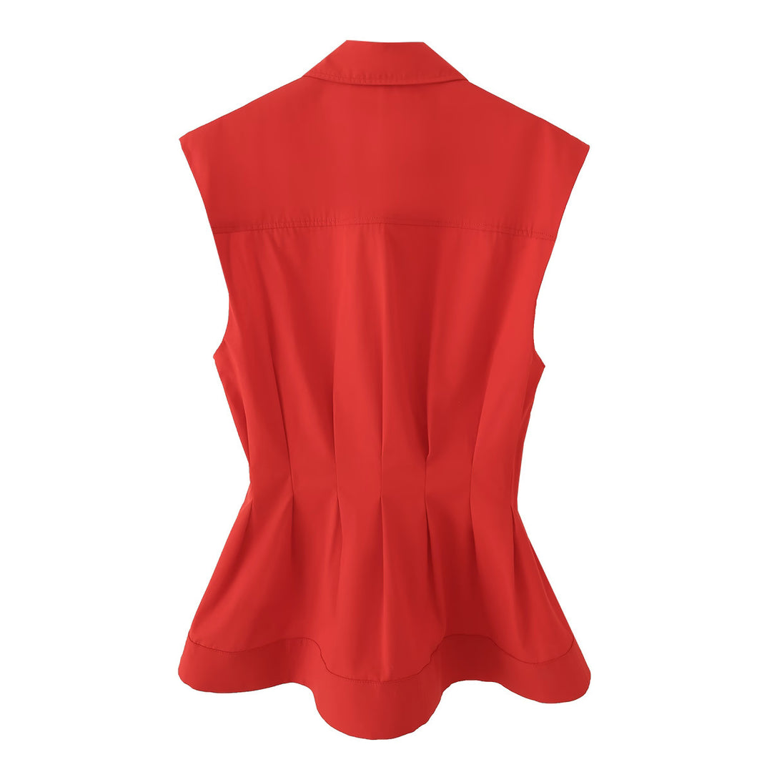 Damen Ärmellose taillierte Bluse mit Kellerfalten und verdeckter Knopfleiste Echoarchiv